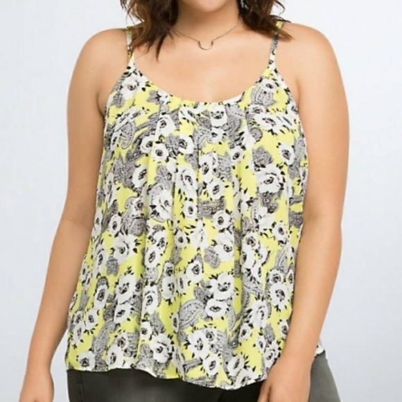 EUC Torrid Neon Yellow Paisley and Floral Blouse 1X - Picture 1 of 8